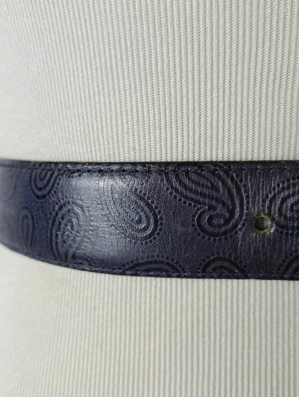 Just Jamie Tooled Paisley Navy Distressed  Italian Calfskin Leather Vintage Belt